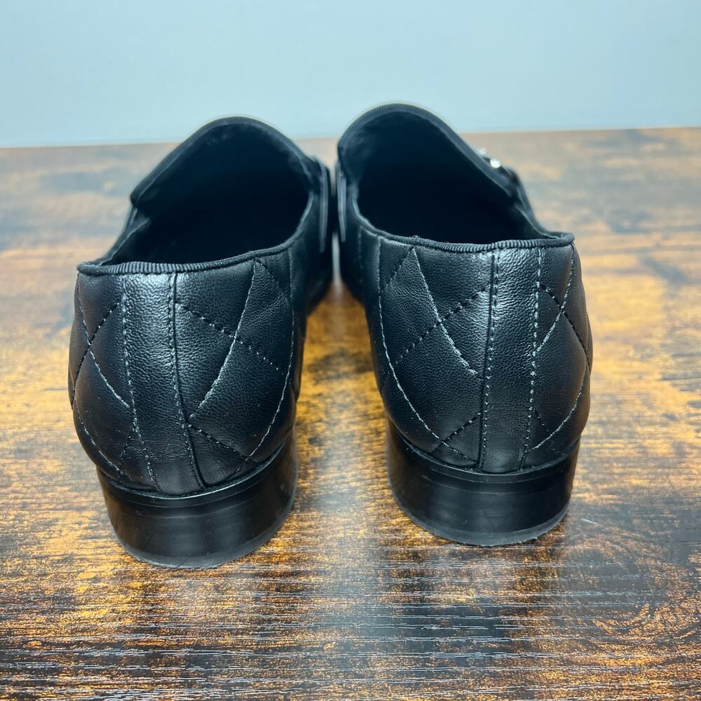 Bibi Lou Anthropologie Black Quilted Leather Loafers Sz 40 Old Money Minimalist - Picture 9 of 11